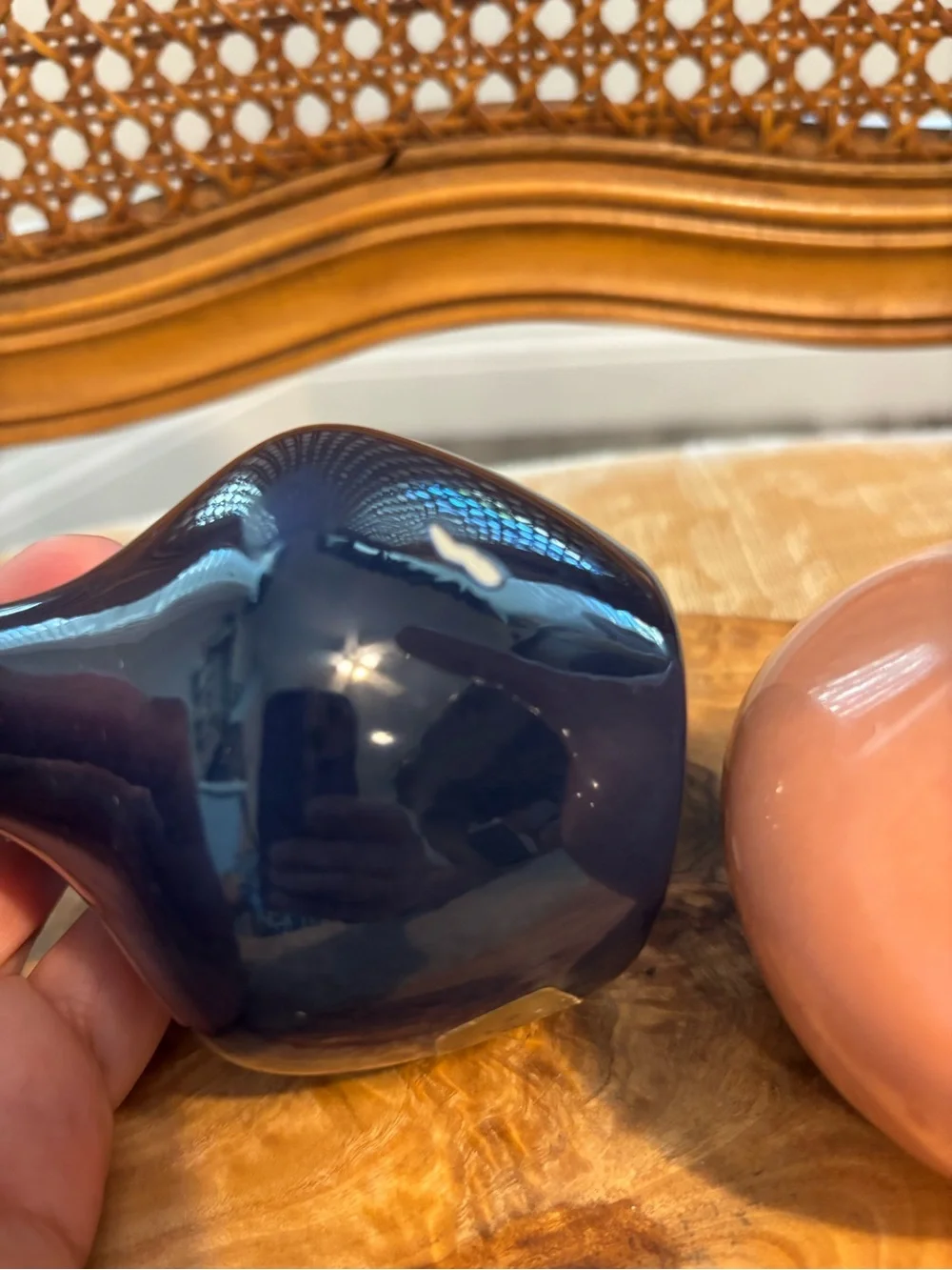Glossy Ceramic Vase Pair — Navy Blue & Peach